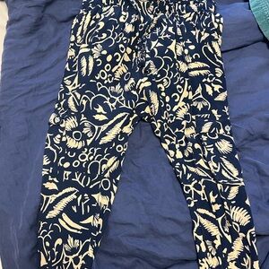 Anthropologie Navy and Cream Printed Pants